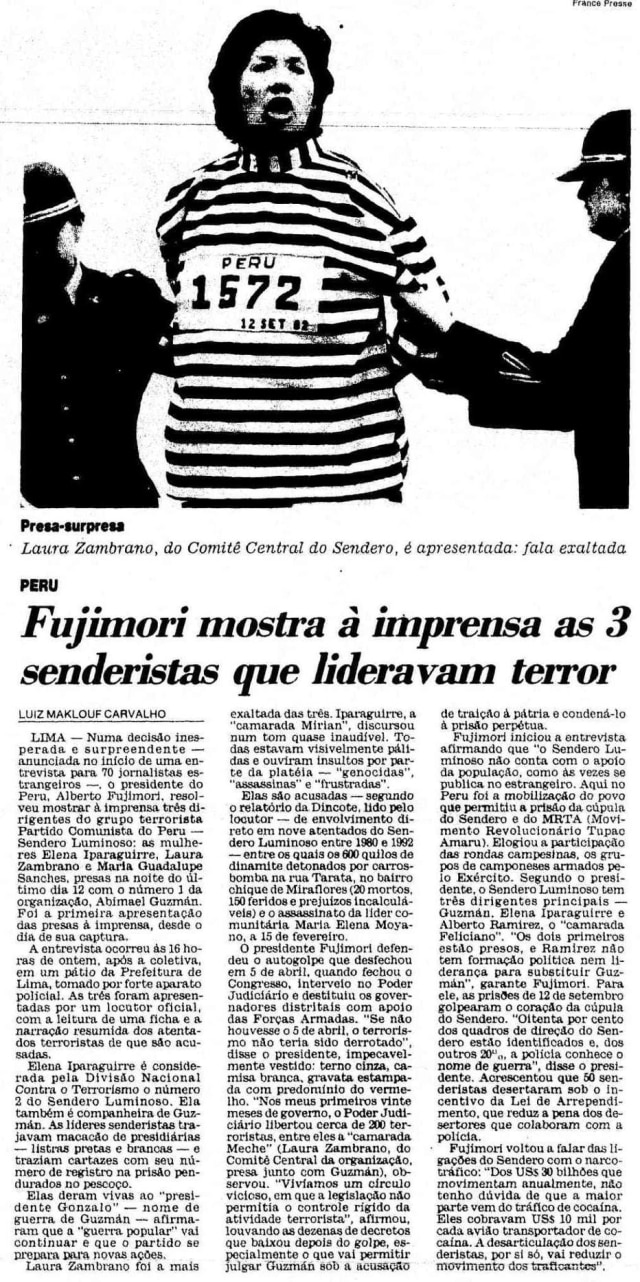Acervo Estadão Reportagem de Luiz Maklouf Carvalho no Peru em 1992