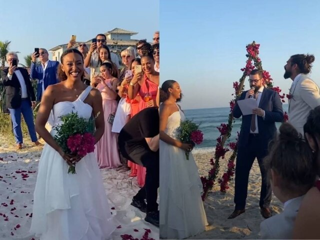 Instagram/@julianasanam Sheron Menezzes se casou com Saulo Camelo em praia de Saquarema, no Rio.