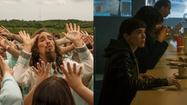 Netflix Robert Sheehan como Klaus e Elliot Page como Viktor em cenas de 'The Umbrella Academy'.