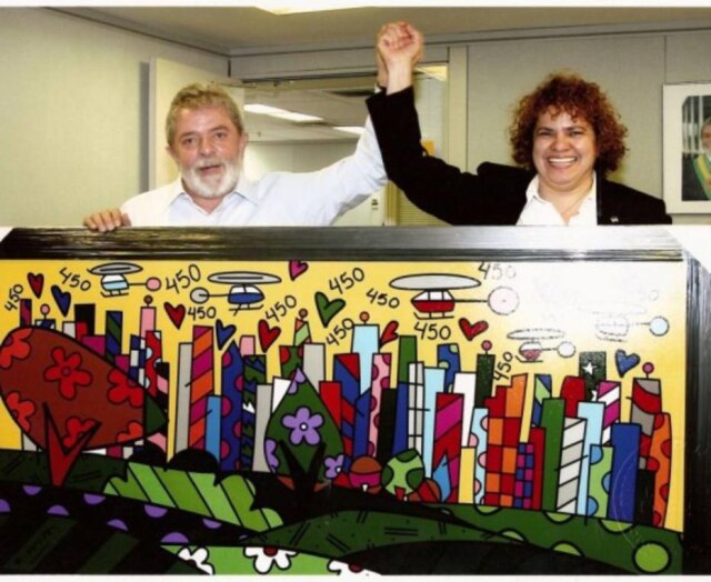 Divulgação Lula recebeu em 2008 da irmã de Romero Britto, Roberta, quadro que representa São Paulo
