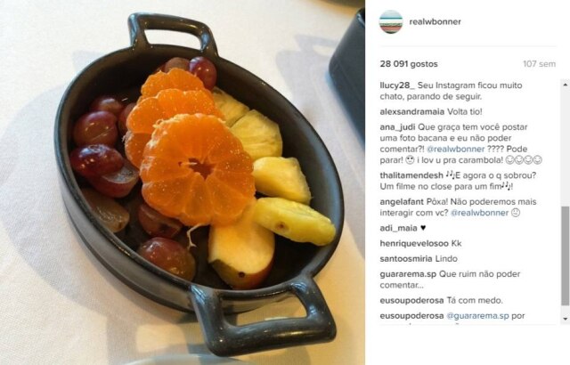 Instagram Alguns seguidores questionaram por que não podem comentar nas fotos de Bonner.