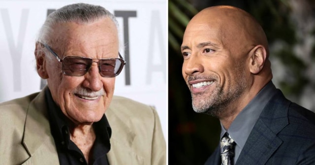 Matt Sayles / AP | Simon Dawson / Reuters Stan Lee não perdeu tempo ao tirar sarro de foto de Dwayne Johnson