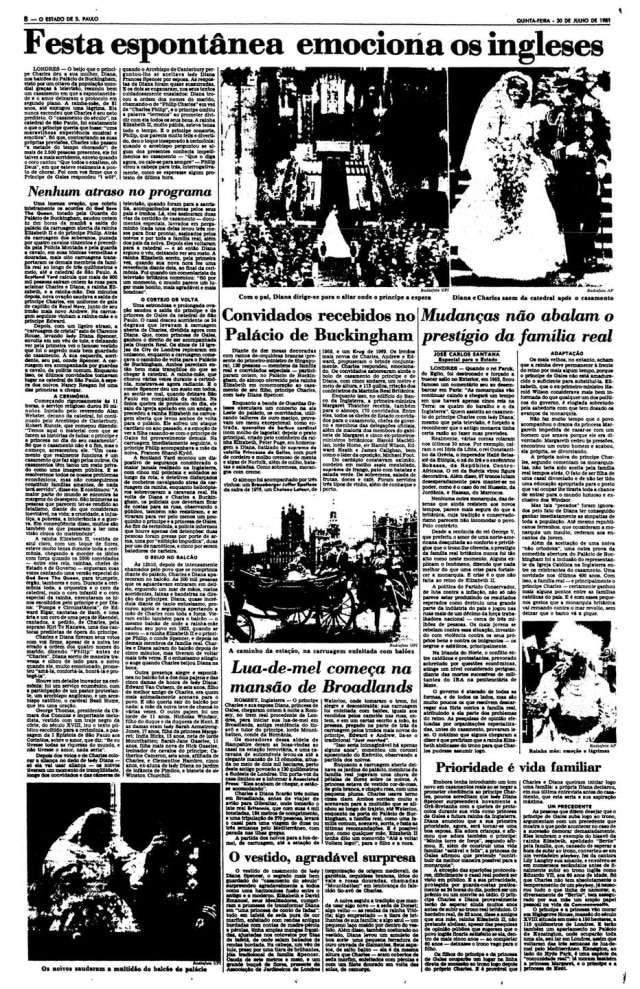 Acervo/Estadão Cobertura do casamento do príncipe Charles e princesa Diana>Estadão - 30/7/1981