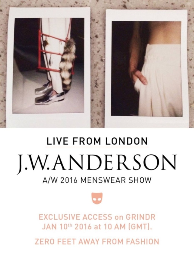divulgação Anúncio do desfile de J.W. Anderson no aplicativo Grindr