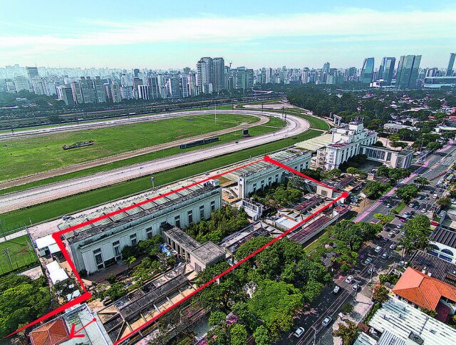 RAFAEL RENZO Vista aérea das instalações do Jockey, com a área de realização do evento assinalada em vermelho