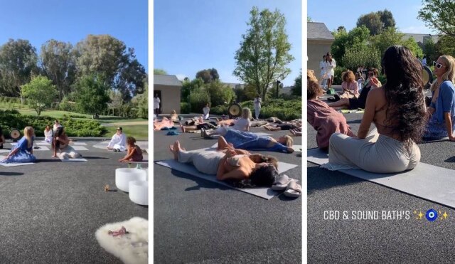 Instagram/@kimkardashian Convidados do chá de bebê realizaram meditação ao ar livre.