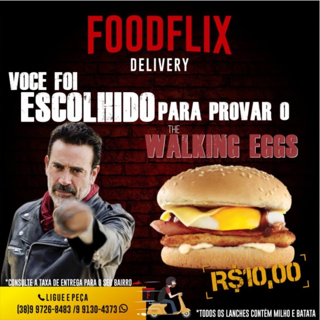 Facebook/FoodFlix O Foodflix faz trocadilhos com nomes de séries de TV para dar nomes aos sanduíches.