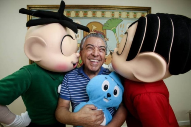 Amanda Perobelli/Estadão A 'Turma da Mônica' e o criador, Maurício de Souza.