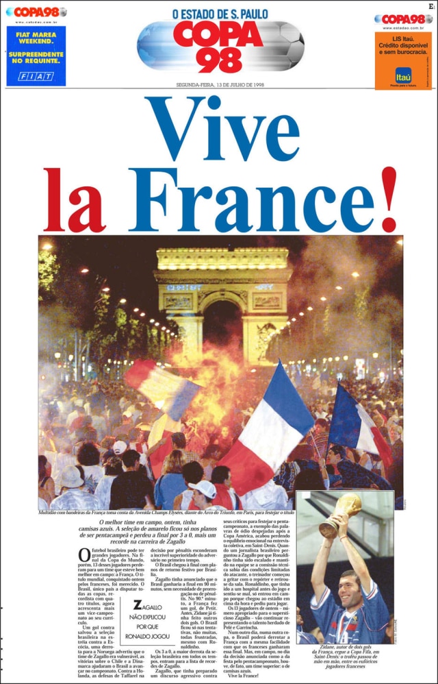 Copa do Mundo 1998: o drama brasileiro e o primeiro título francês ::  História das Copas 