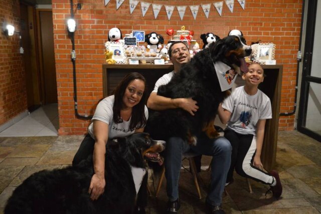 Arquivo pessoal Ana Paula Nelo, o marido Sandro, a filha Pietra Sophie e os aniversariantes Zeus e Layla