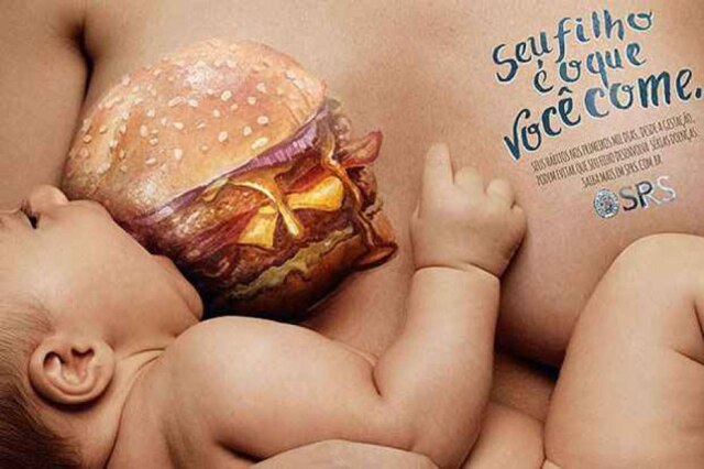 Divulgação Peça publicitária da campanha "Seu filho é o que você come", da Sociedade de Pediatria do Rio Grande do Sul (SPRS)