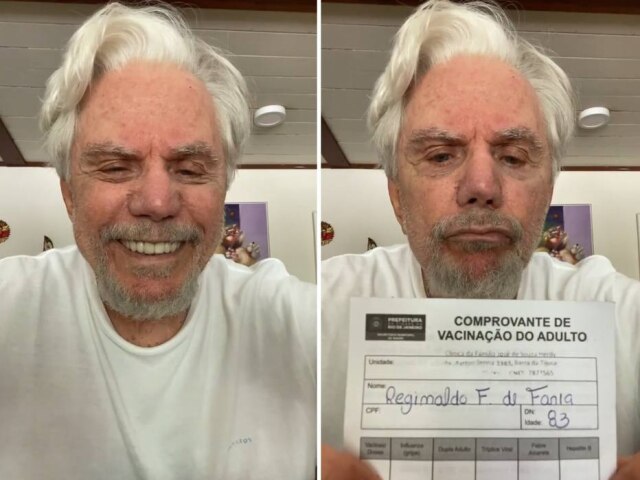 Reprodução Instagram / @reginaldo_faria_oficial O ator Reginaldo Faria, 83, mostra a carteira de vacinação e desmente que teria se recusado a tomar a vacina contra covid-19