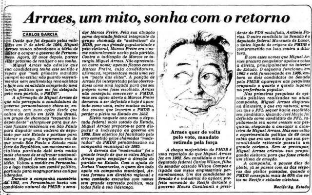Acervo Estadão Perfil de Miguel Arraes, 19/10/1986.