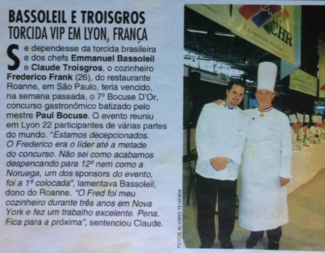 Reprodução Página da revista "Caras" mostra Fred Frank ao lado de Paul Bocuse; em 1999, ele ficou em 12º lugar