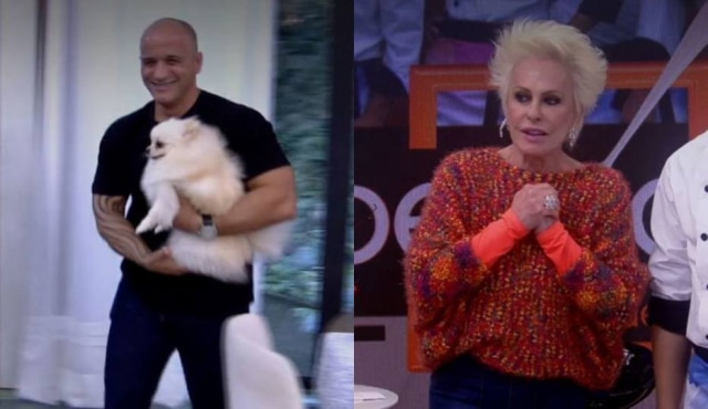 Reprodução de cenas do 'Mais Você' / TV Globo Belinha ficou assustada com presença do animal no estúdio e teve de ser retirada por funcionário do programa