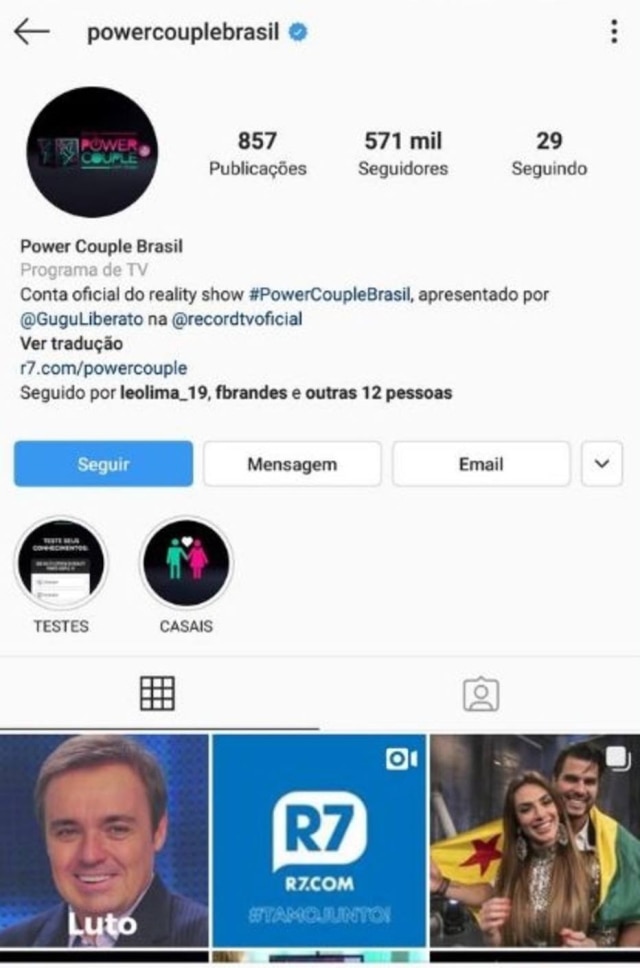 Instagram/@powercouplebrasil Cópia da página oficial do Power Couple Brasil do dia 3 de novembro.