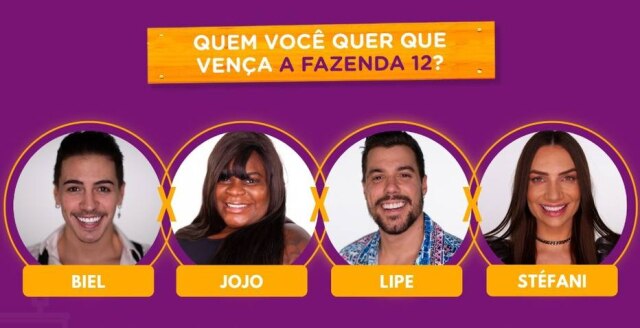 'A Fazenda' / Divulgação Biel, Jojo Todynho, Lipe Ribeiro e Stéfani Bays estão na final de 'A Fazenda 12' em 2020