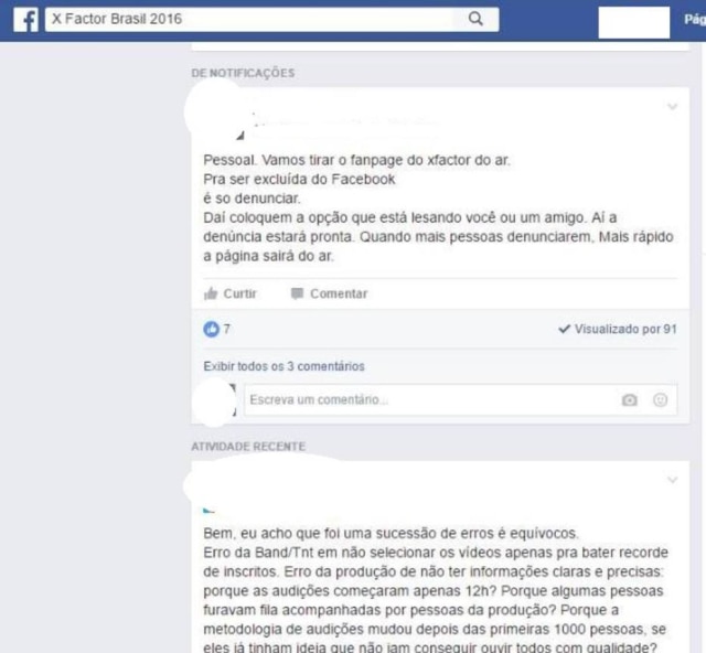 Reprodução Grupos do Facebook estão denunciando a página do programa como forma de protesto aos maus tratos que sofreram nas audições.