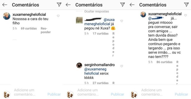 Instagram / @serginhomallandro Comentários envolvendo Xuxa no Instagram de Sérgio Mallandro.
