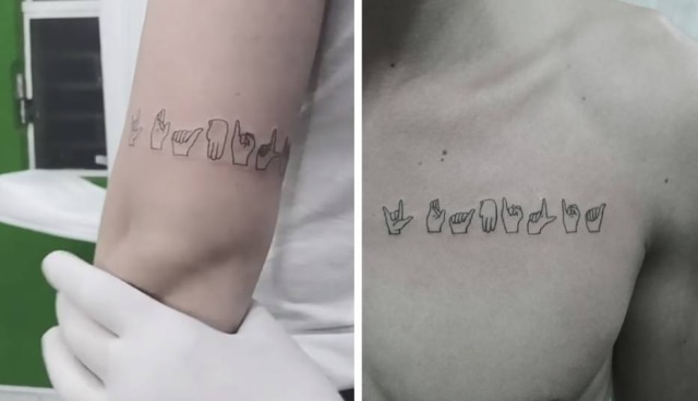 Instagram / @marcelootattoo Tatuagens na Língua Brasileira de Sinais (Libras).