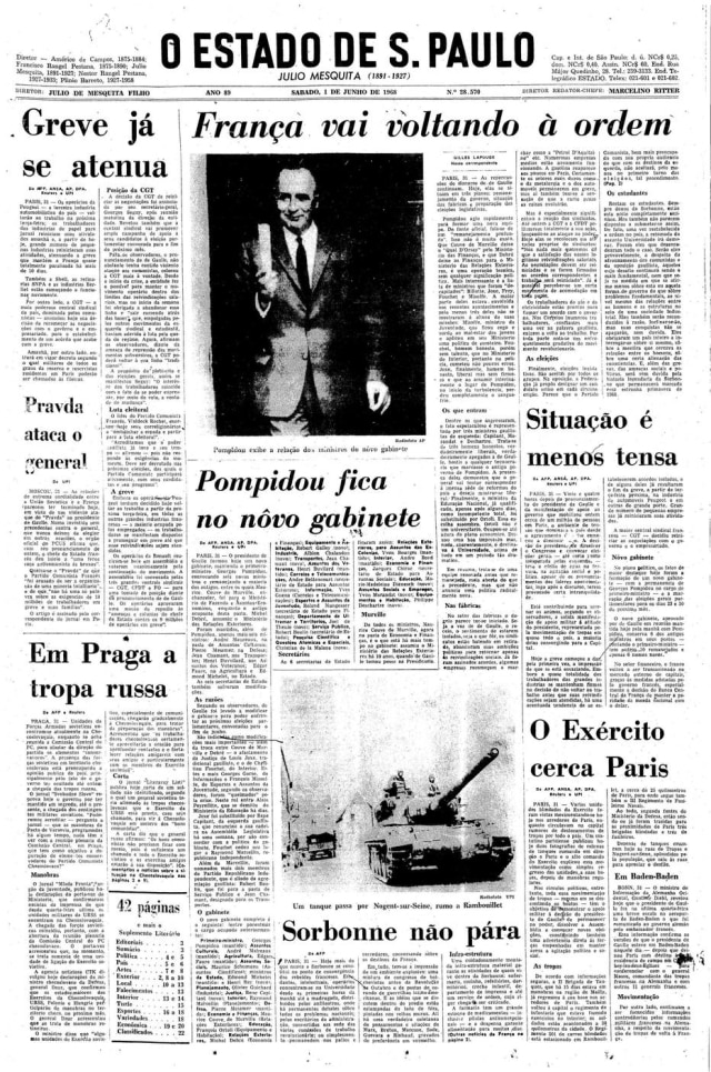 Acervo Estadão Jacques Chirac na edição de 1/6/1968.