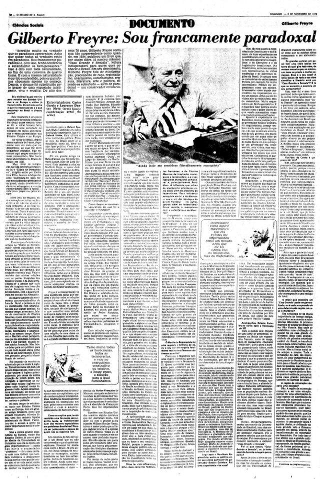 Acervo Estadão Entrevista com Gylberto Freire, 5/11/1978.