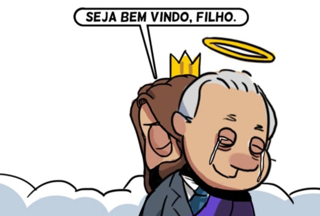 Facebook / @DesenhistaQuePensa O apresentador Marcelo Rezende ao lado de Jesus Cristo, em versão cartunesca