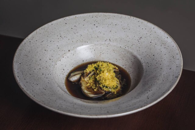 Bruno Geraldi Demi glace vegetariana é feita com legumes e cogumelos assados, no Mensa.