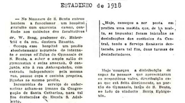Acervo/Estadão Notícias sobre a gripe espanhola Edição noturna do Estadão de 1918