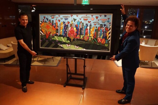 Divulgação Romero Britto presenteou Doria com quadro durante jantar em Miami, no domingo