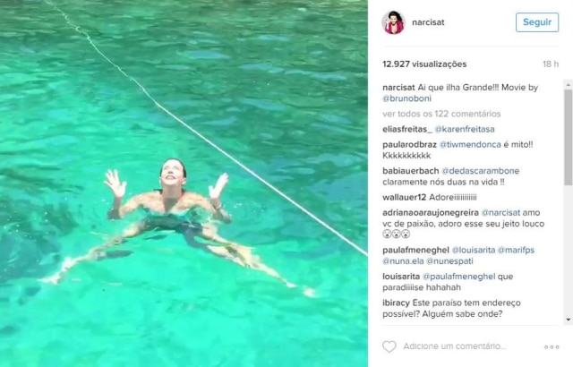 Reprodução/Instagram Narcisa gravou vídeo em praia de Angra dos Reis
