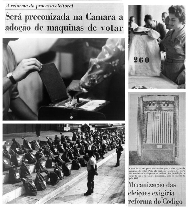 Acervo Estadão Notícias sobre máquina de votar e imagens das votações e apurações manuais