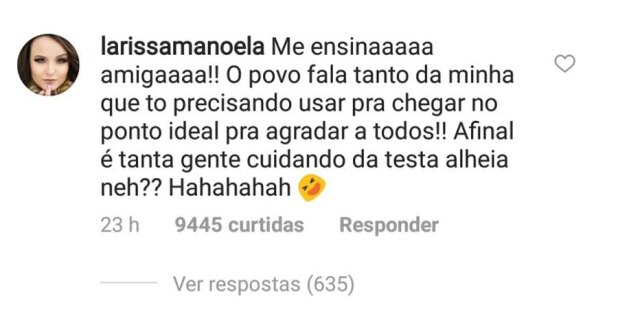 Instagram Larissa Manoela comentou debochando de críticas que recebe por sua testa.