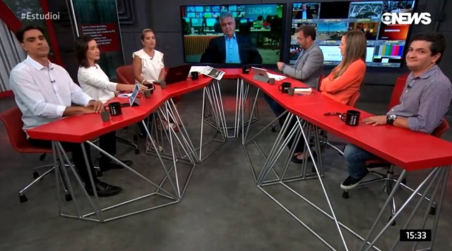 Reprodução de 'Estúdio i' (2019) / Globo News Momento em que 'gemidão' do WhatsApp vai ao ar na Globo News.