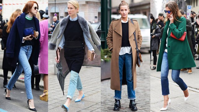 Reprodução Tommy Ton/Style.com Combine o jeans com sapatos de salto, camisa com o colarinho fechado e blazer, de preferência com pegada militar