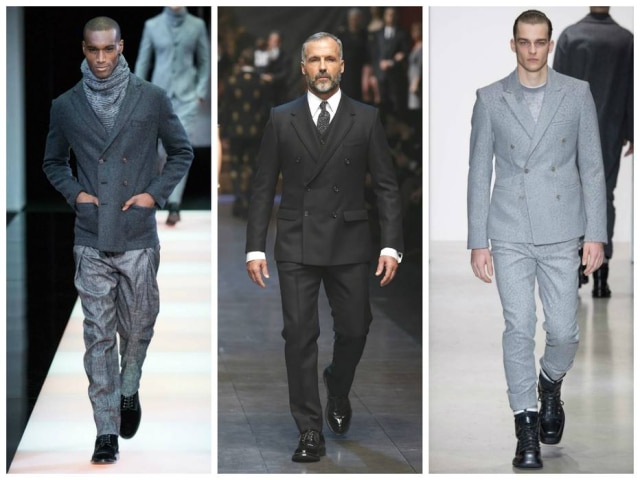divulgação O blazer de seis botões nas passarelas de Giorgio Armani, Dolce & Gabbana e Calvin Klein Collection: opção elegante para produções formais e casuais