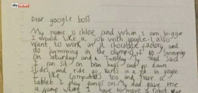Reprodução/SkyNews via Facebook @andy.bridgewater Parte da carta de Chloe