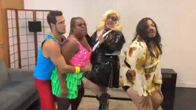 Instagram / @marcusmajella Emiliano d'Avila, Cacau Protasio, Marcus Majella e Luis Lobianco em paródia do 'clipe' de 'Faz Gostoso', de Anitta e Madonna.