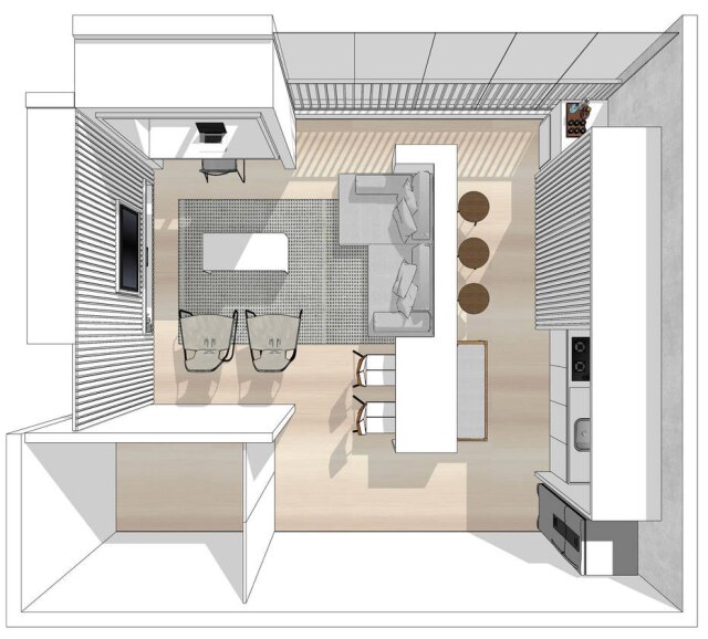 Basiches Arquitetos Associados A planta do living reformado