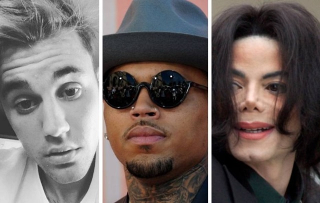 Instagram / @justinbieber | Valerie Macon / AFP | Michael A. Mariant / AP Photo Justin Bieber, Chris Brown e Michael Jackson
