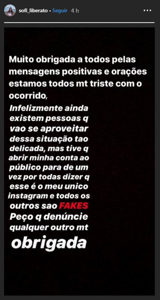 Reprodução Instagram/ @sofi_liberato Texto publicado por Sofia Liberato neste sábado, 23