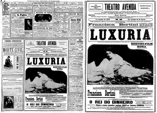 Acervo/Estadão Cartaz de Luxuria, publicado em 07/10/1920