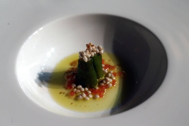 André Dusek|Estadão Receita de Roberta com caviar de quiabo, mostrada em evento em Goiás