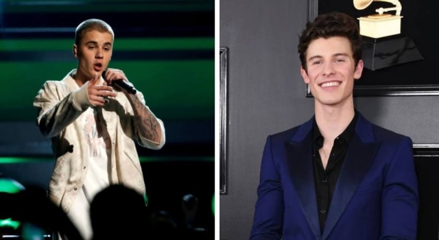 Mario Anzuoni/Reuters / Valerie Macon/AFP Os cantores Justin Bieber e Shawn Mendes.