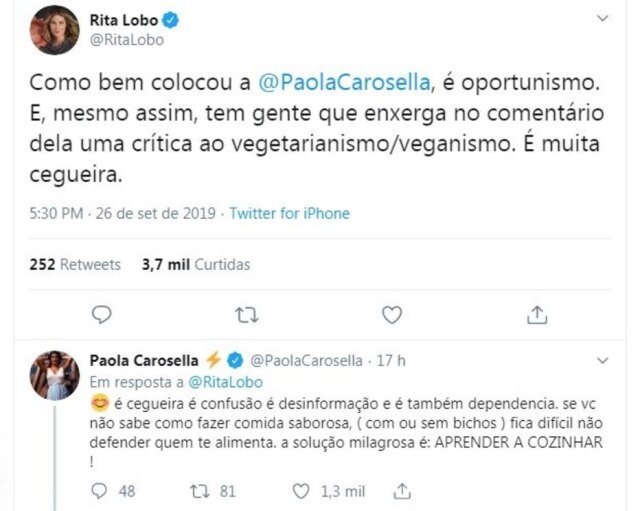 Twitter/@RitaLobo Página oficial da culinarista Rita Lobo, no Twitter.