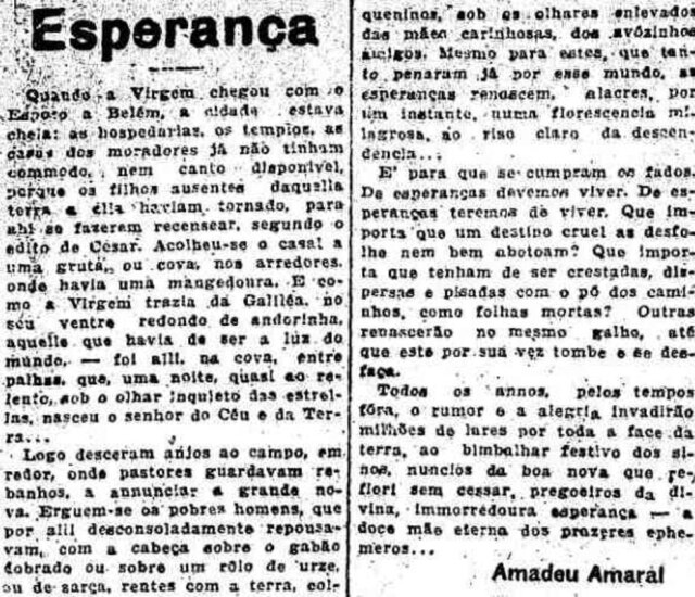 Acervo Estadão Texto 'Esperança' de Amadeu Amaral