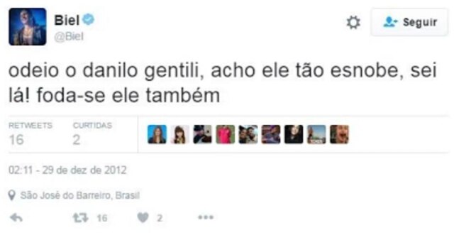 Reprodução/Morri de Sunga Branca Biel criticou o apresentador em seu perfil no Twitter.