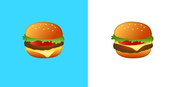 Twitter/@Emojipedia Emoji de hambúrguer, antes e depois.