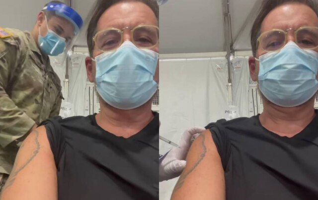 Instagram/ @leandrohassum Leandro Hassum sendo vacinado contra covid-19
