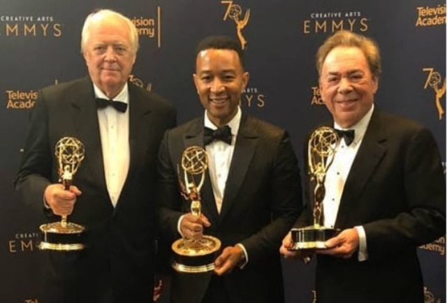 Instagram / @johnlegend Tim Rice, John Legend e Andrew Lloyed Webber (da esquerda para a direita).
